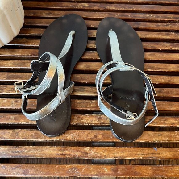 J. Crew Metallic Silver Tabbie T- Strap Sandals - Picture 5 of 7